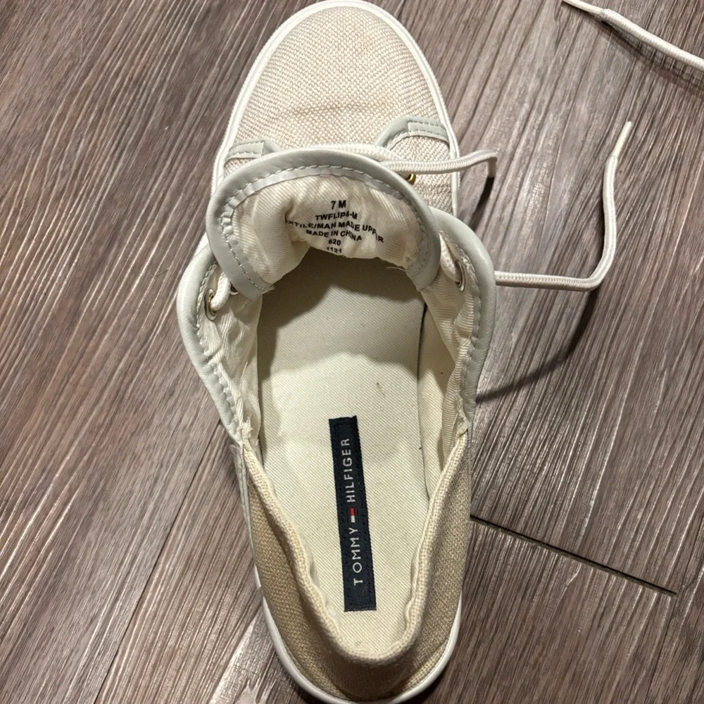 Tommy Hilfiger Cream Canvas Sneakers - Picture 2 of 5